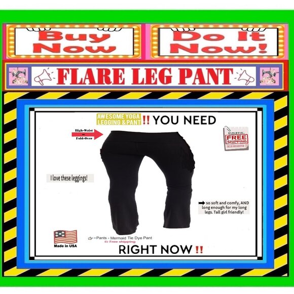 📢 BULLY High Waist➕🆒 LEGGING PANT Fold Over FLARE LEG Solid Stretch💸BUY NOW‼️ - Picture 9 of 16